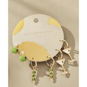 Anthropologie Martini Olive Icon Drop Earring Set Of 3 Pairs Cocktail Party NWT